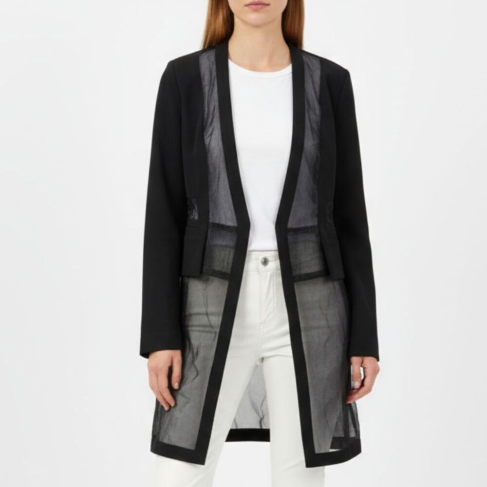 Akira Black Sheer Panel Long Sleeve Snap Close Trench Coat Jacket M